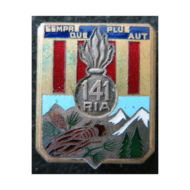141° RIA : 141° régiment  d’infanterie alpine de fabrication Drago Béranger déposé en émail bandes rouges foncées