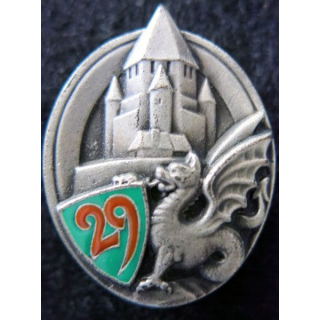 29° RD : insigne métallique du 29° régiment de dragons de fabrication Arthus Bertrand Paris retirage