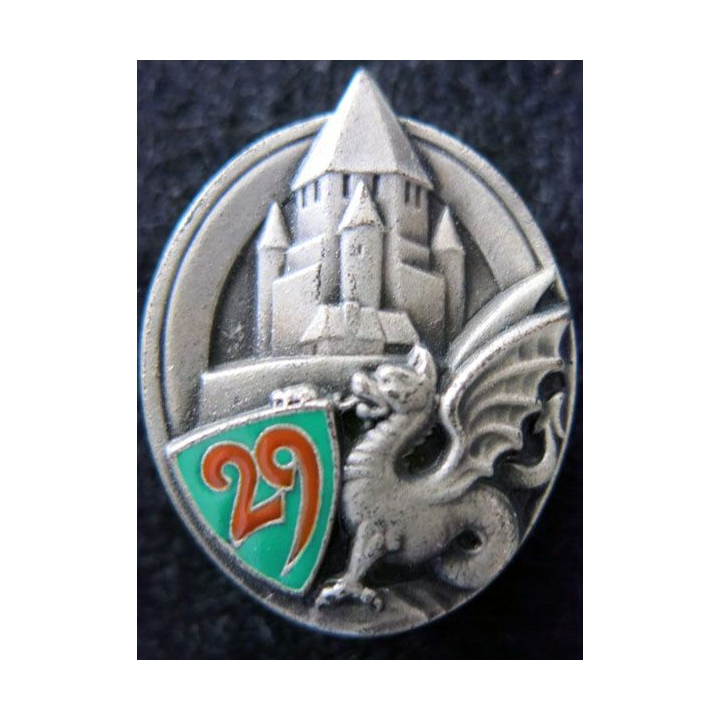 29° RD : insigne métallique du 29° régiment de dragons de fabrication Arthus Bertrand Paris retirage