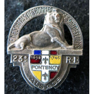 23° RI : insigne du 23° régiment d'infanterie Drago Paris en émail Alsace Fontenoy 1658 1745