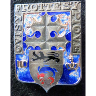 110° RI : insigne  en argent du 110° Régiment d'infanterie Drago H. 114 en émail éclats d'émail