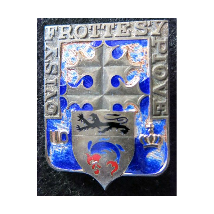 110° RI : insigne  en argent du 110° Régiment d'infanterie Drago H. 114 en émail éclats d'émail