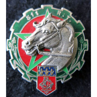 511° RT : insigne métallique du 511° régiment du train de fabrication Drago Paris G. 2631 en relief vert foncé