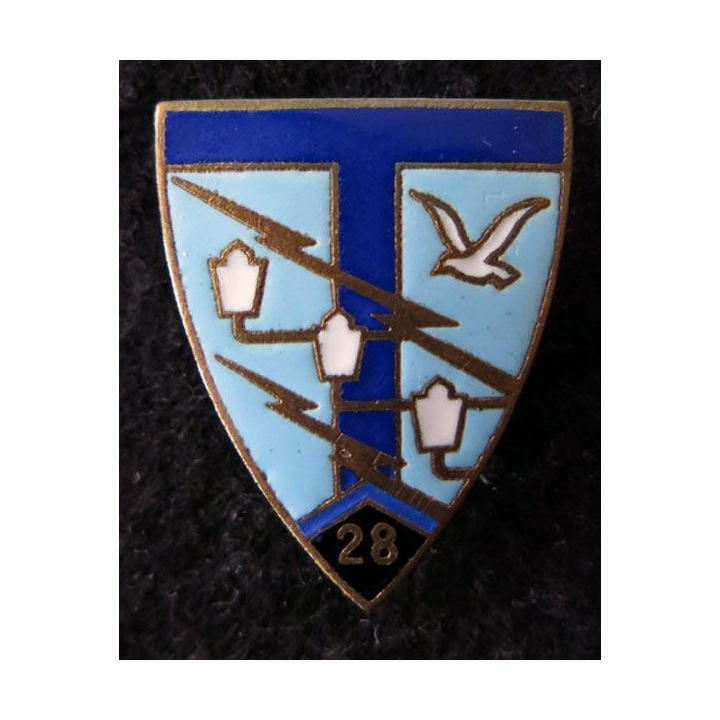 28° RT : insigne du 28° régiment de transmissions de fabrication Drago H. 208 en émail