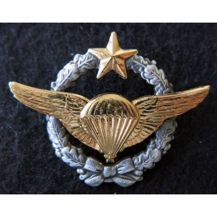 ARMÉE AIR : insigne métallique brevet militaire de parachutiste d'essai Drago Paris 44 mm
