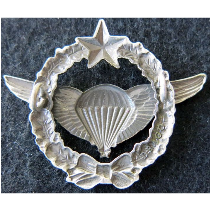 ARMÉE AIR : insigne métallique brevet militaire de parachutiste d'essai Drago Paris 44 mm