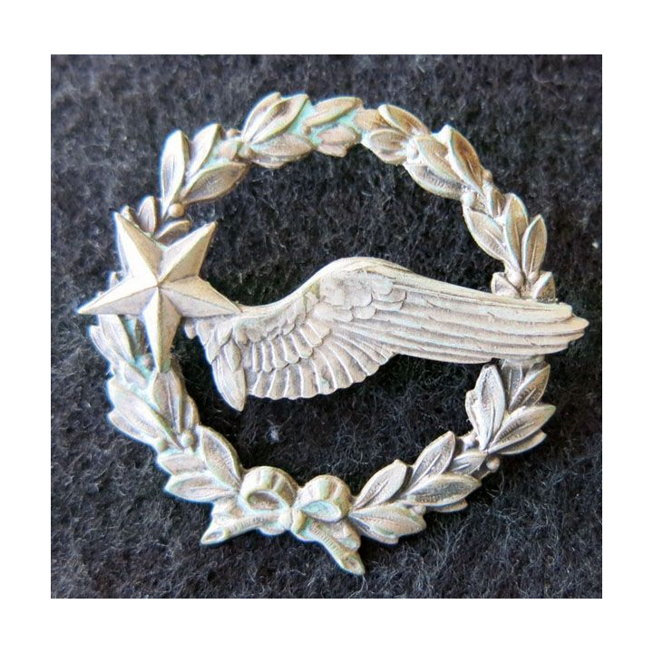 ARMÉE AIR : insigne métallique brevet d'élève pilote observateur sans fabricant 40 mm tout argenté