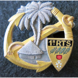 1° RTS : Insigne métallique du 1° Régiment de Tirailleurs Sénégalais Drago Béranger en émail