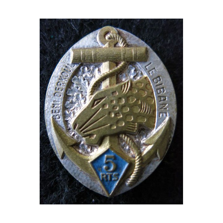 5° RTS : insigne métallique du 5° régiment de tirailleurs sénégalais Drago Beranger déposé