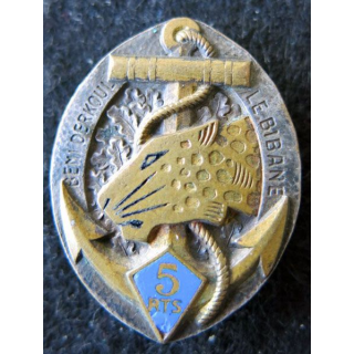 5° RTS : insigne métallique du 5° régiment de tirailleurs sénégalais Drago Beranger déposé émail