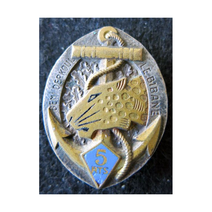5° RTS : insigne métallique du 5° régiment de tirailleurs sénégalais Drago Beranger déposé émail