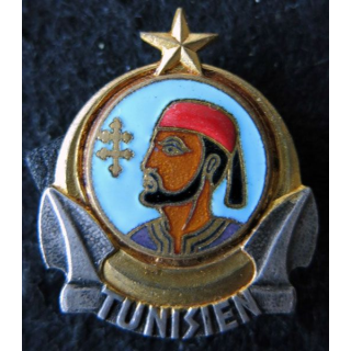 TUNISIEN : insigne métallique de l'Escorteur Tunisien dos lisse argenté Drago Béranger déposé en émail