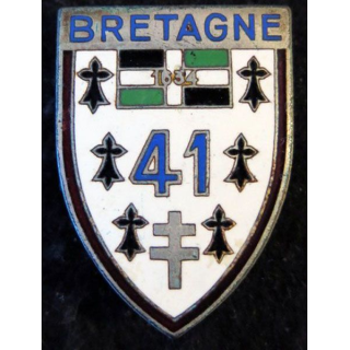 41° RI : insigne métallique du 41° régiment d'infanterie Drago Paris en émail bordure marron