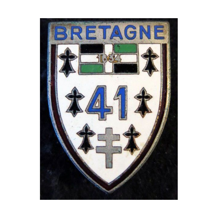41° RI : insigne métallique du 41° régiment d'infanterie Drago Paris en émail bordure marron