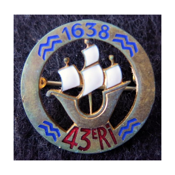 43° BI : 43° batailon d'infanterie de 1950 de fabrication Arthus Bertrand Paris H. 109 en émail