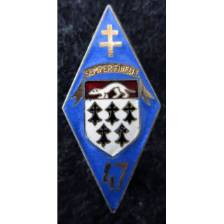 47° RI : Insigne métallique du 47° régiment d'infanterie Arthus Bertrand Paris en émail