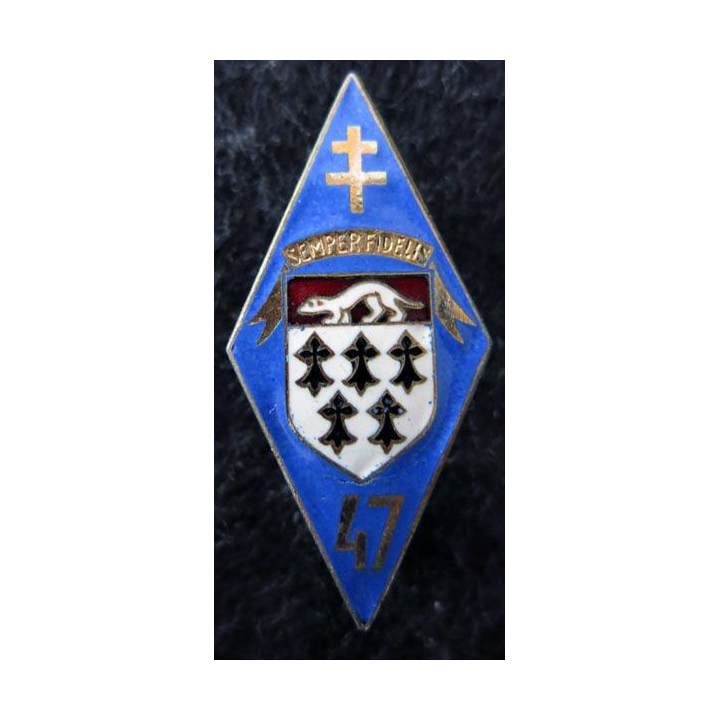 47° RI : Insigne métallique du 47° régiment d'infanterie Arthus Bertrand Paris en émail