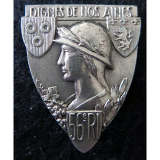 56° RI : insigne du 56° régiment d'infanterie Arthus Bertrand Paris métal argenté