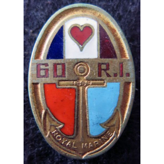 60° RI : insigne du 60° régiment d'infanterie Drago Beranger déposé de 1932 ancre dorée en émail