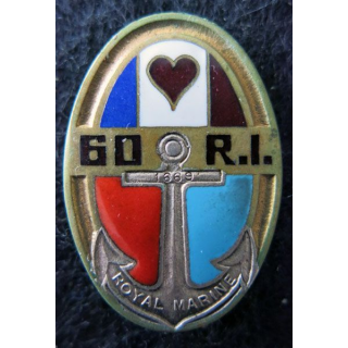 60° RI : insigne du 60° régiment d'infanterie Drago Beranger Déposé ancre argentée en émail