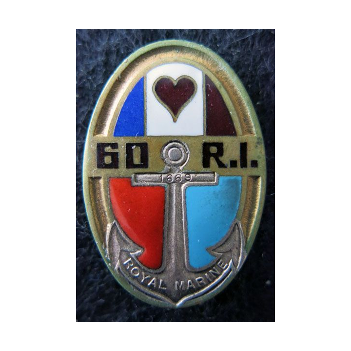 60° RI : insigne du 60° régiment d'infanterie Drago Beranger Déposé ancre argentée en émail