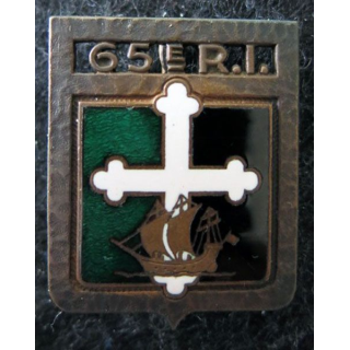 65° RI : insigne métallique du 65° régiment d'infanterie de fabrication Drago Paris en émail ajouré
