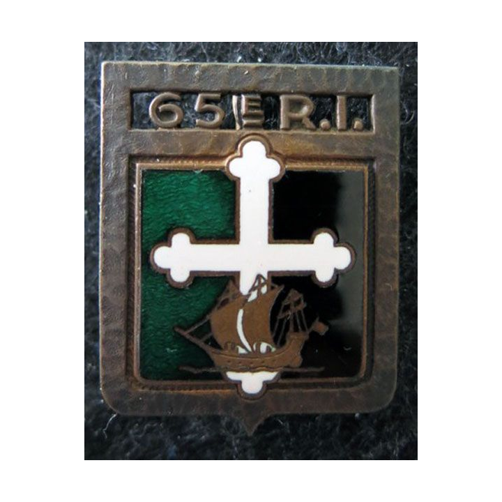 65° RI : insigne métallique du 65° régiment d'infanterie de fabrication Drago Paris en émail ajouré