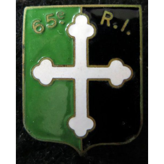 65° RI : insigne métallique du 65° régiment d'infanterie de fabrication Augis Lyon en émail