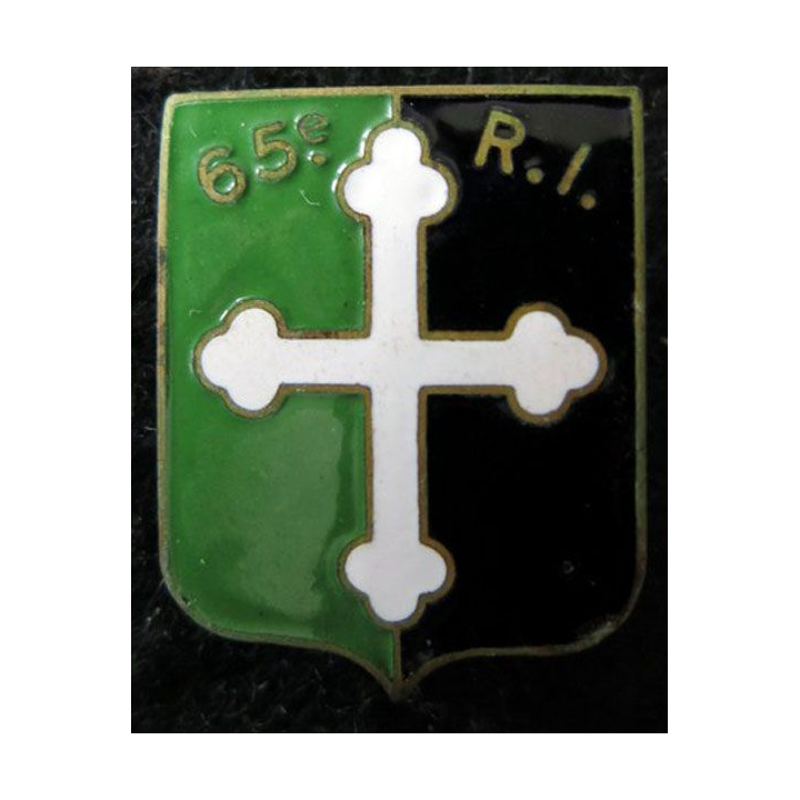 65° RI : insigne métallique du 65° régiment d'infanterie de fabrication Augis Lyon en émail