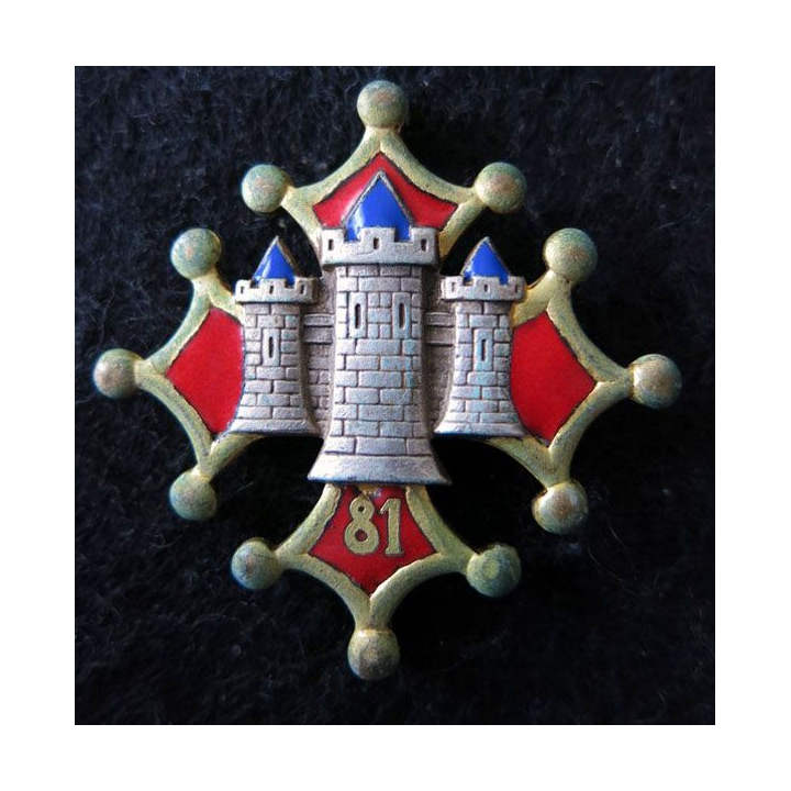 81° RI : Insigne métallique du 81° régiment d'infanterie de fabrication Drago Paris H. 111 en émail