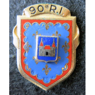 90° RI : insigne métallique du 90° régiment d'infanterie de fabrication Drago Paris en émail