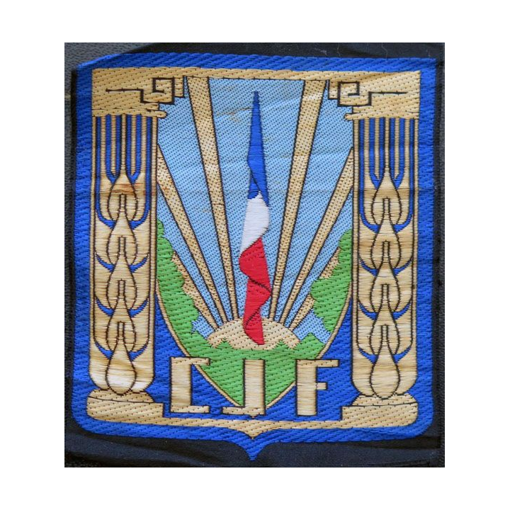 CJF : insigne général des chantiers de jeunesse tissé fond bleu