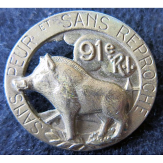 91° RI : 91° régiment d'infanterie Drago Paris 37 mm tout métal doré guilloché