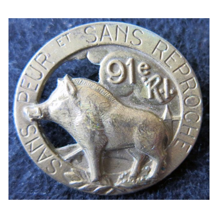 91° RI : 91° régiment d'infanterie Drago Paris 37 mm tout métal doré guilloché