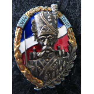 94° RI : Insigne métallique du 94° régiment d’infanterie Chobillon émail, fond tricolore, doré et argenté dos lisse