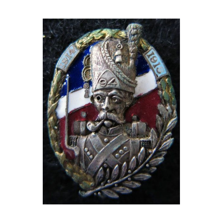 94° RI : Insigne métallique du 94° régiment d’infanterie Chobillon émail, fond tricolore, doré et argenté dos lisse