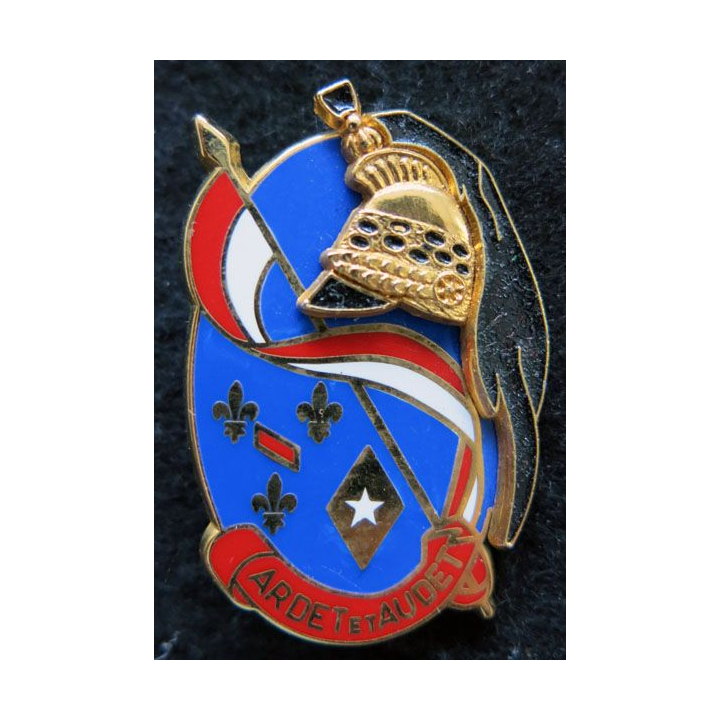 3° RD : insigne métallique du 3° régiment de dragons de fabrication J.Y Ségalen G. 3033 casque relief et doré