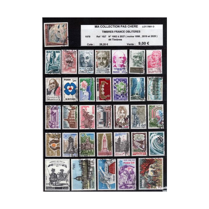 FRANCE : planche de 44 timbres oblitérés 1978 réf : Y & T N° 1982 à 2027 (JFB)
