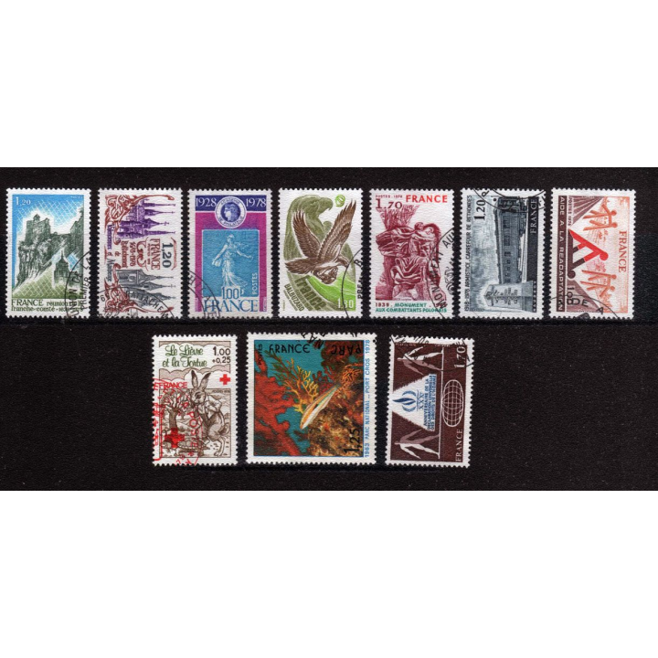 FRANCE : planche de 44 timbres oblitérés 1978 réf : Y & T N° 1982 à 2027 (JFB)