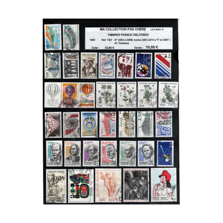 FRANCE : planche de 41 timbres oblitérés 1983 réf : Y&T N° 2252 à 2298 (JFB)