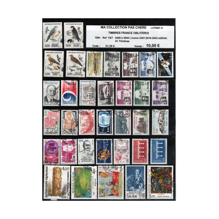 FRANCE : planche de 41 timbres oblitérés 1984 réf : Y&T N° 2299 à 3046 (JFB)