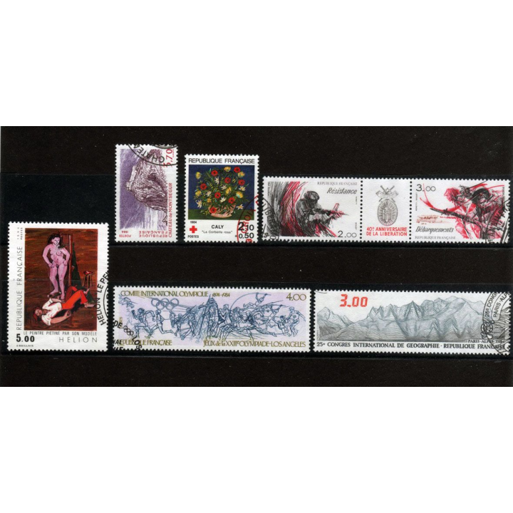FRANCE : planche de 41 timbres oblitérés 1984 réf : Y&T N° 2299 à 3046 (JFB)