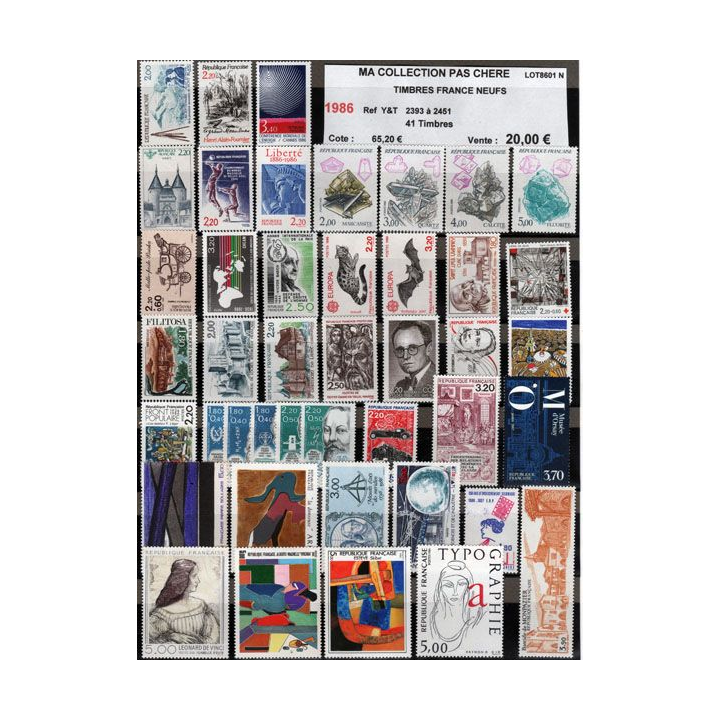 FRANCE : planche de 41 timbres neufs 1986 réf : Y&T N° 2393 à 2451 (JFB)
