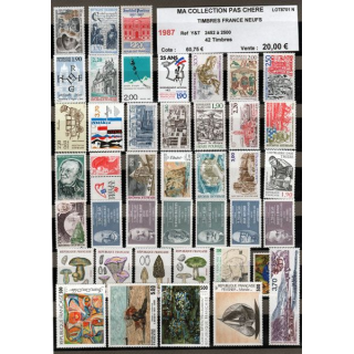 FRANCE : planche de 42 timbres neufs 1987 réf : Y&T N° 2452 à 2500 (JFB)