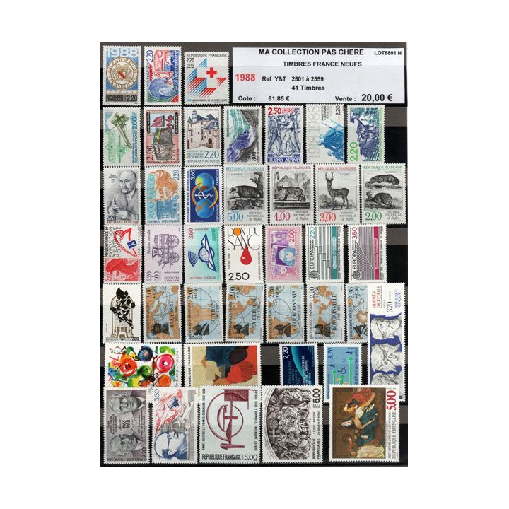FRANCE : planche de 41 timbres neufs 1988 réf : Y&T N° 2501 à 2559 (JFB)