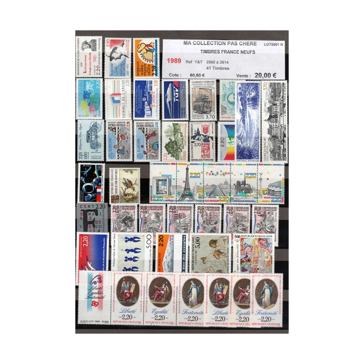 FRANCE : planche de 41 timbres neufs 1989 réf : Y&T N° 2560 à 2614 (JFB)