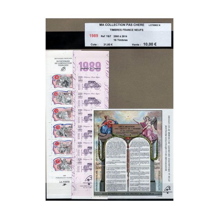 FRANCE : planche de 41 timbres neufs 1989 réf : Y&T N° 2560 à 2614 (JFB)