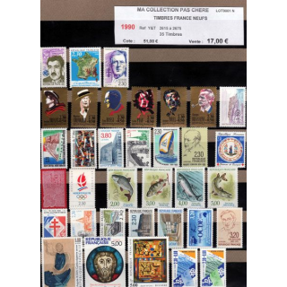 FRANCE : planche de 35 timbres neufs 1990 réf : Y&T N° 2615 à 2675 (JFB)