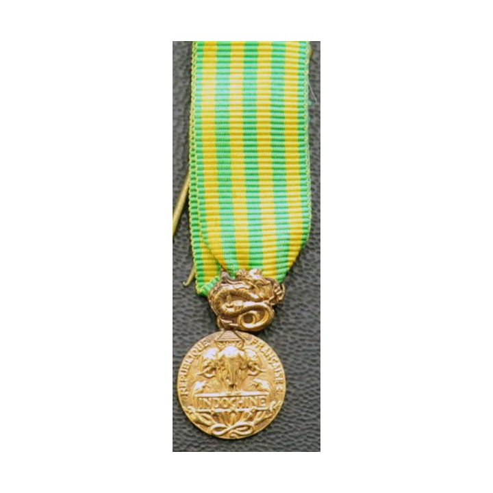 France : médaille miniature commémorative d'Indochine en bronze doré brillant