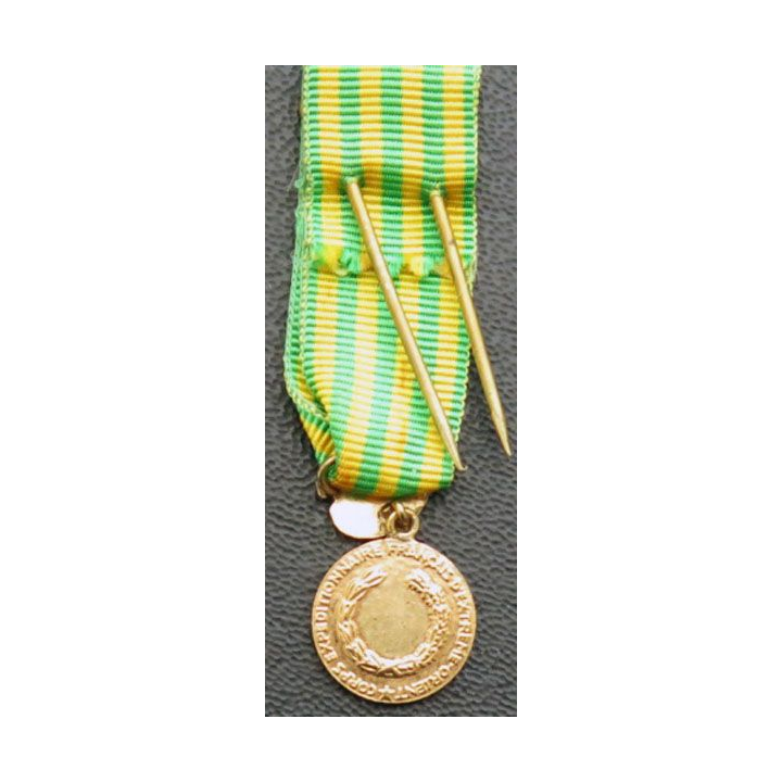France : médaille miniature commémorative d'Indochine en bronze doré brillant